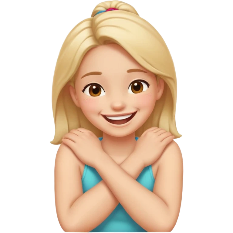 Arms crossed holding neck laughing girl emoji