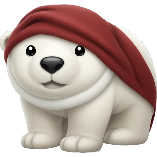 cute polar bear wrapped in a dark red blanket emoji