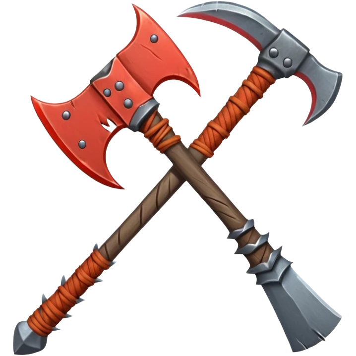 savage barbarian axe object icon, spiked double blade, battle-worn metal, scratches, heavy fantasy weapon, 3D cartoon, mobile game icon style, centered, clean background, no text, no watermark

 emoji