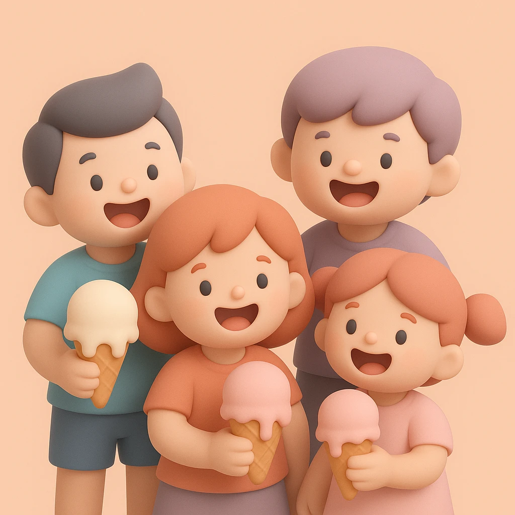 happy children with melting ice cream cones emoji