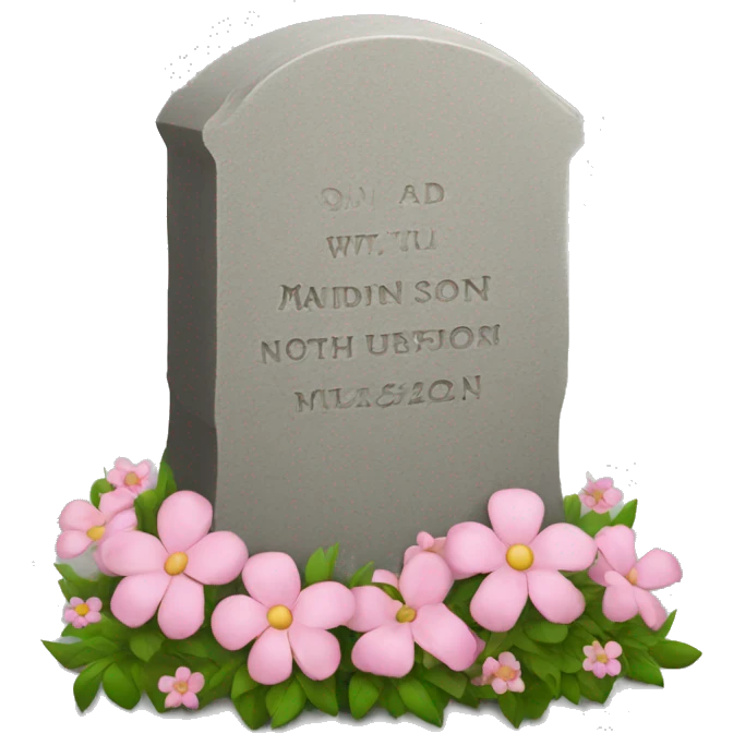 Gravestone with pink flowers that says “Madison walls” emoji