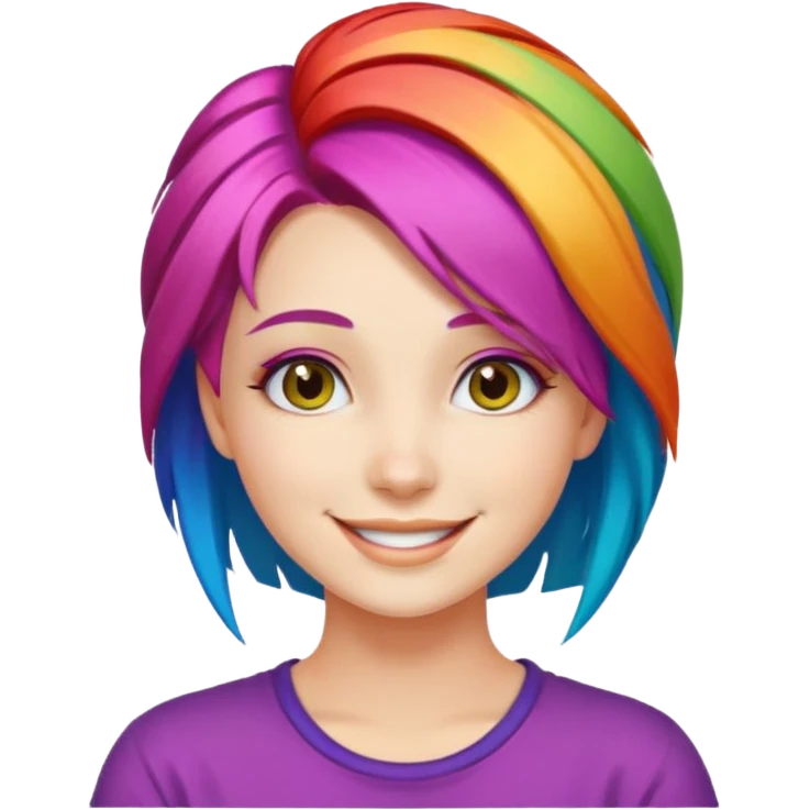 Young woman, vibrant rainbow hair, colorful hairstyle emoji
