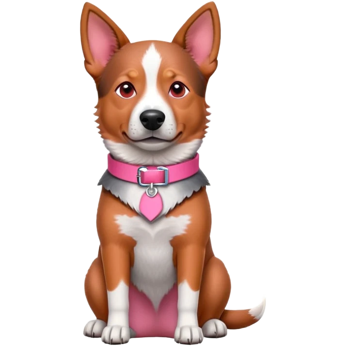 3D style Australian cattle dog with red coat sitting upright, facing forward, wearing a pink collar emoji