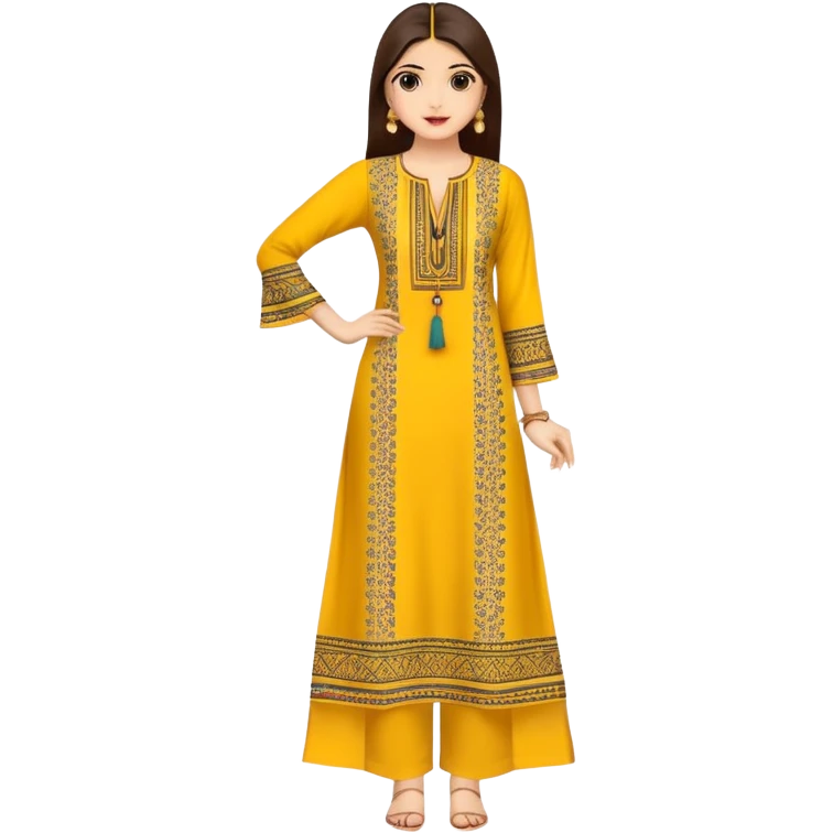 Long yellow kurti with block prints and tassels emoji