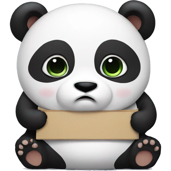A chubby panda holding a sign that says sad emoji