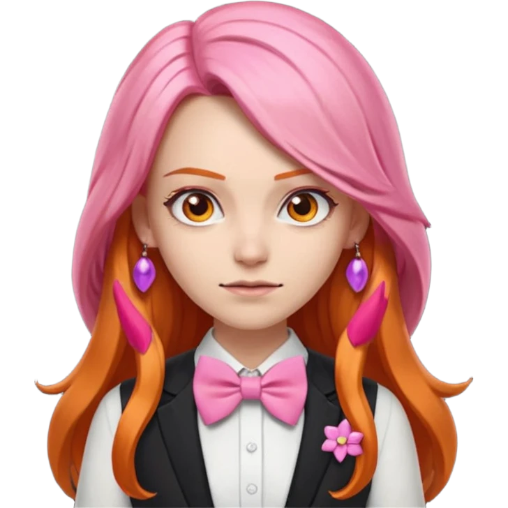 In A Clash Of Clans Aesthetic long orange hair woman with pink bowtie emoji
