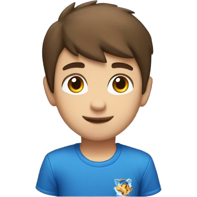 A young boy with short brown hair and brown eyes wearing a blue sonic the hedgehog shirt
 emoji