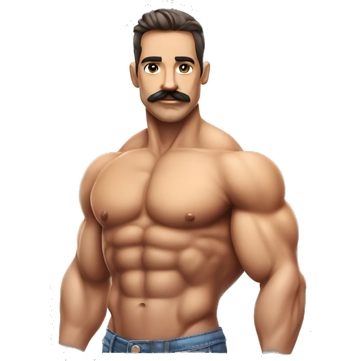 Muscular gay bodybuilder with mustache bikini realistic emoji