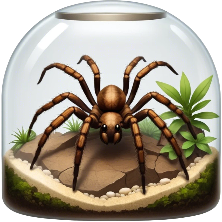Close-up collage of a pet spider like tarantula, inside a large terrarium. Soft natural lighting highlights their textures and details. Transparent background emoji