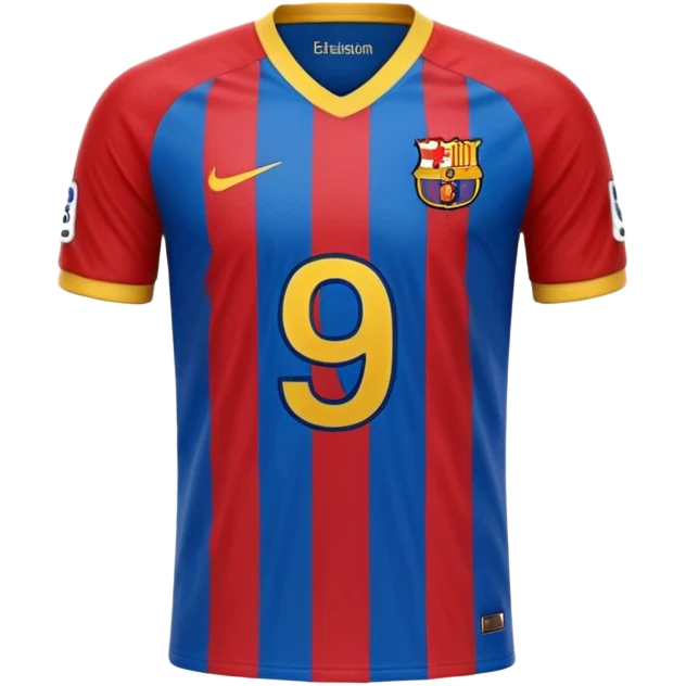 buat costum seperti diatas buat mirip hanya pakaian saja tidak pakai orang dan dari belakang barcelona nama punggung irvina dan nomor punggung 9 menghadap belakang emoji