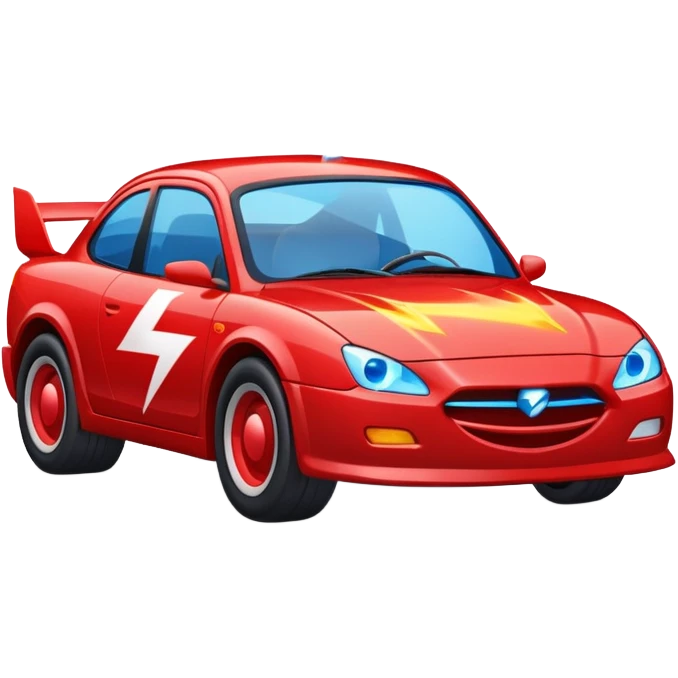 Un carro rojo con ojos azules y que tenga alerón y un Rayo y un 95 en las puertas  emoji