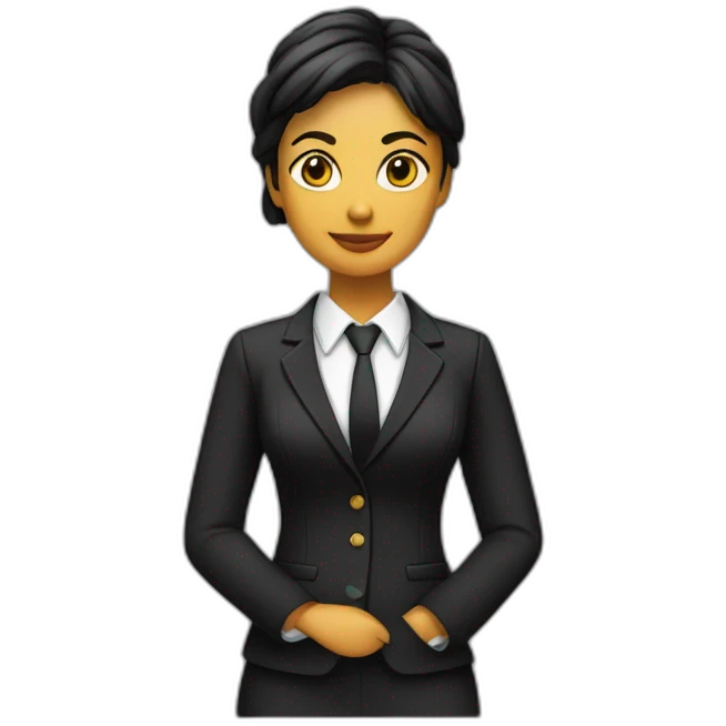 Chica con traje chaqueta negro media melena sin corbata emoji