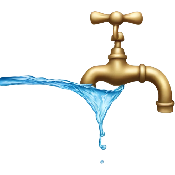Water flowing from a faucet and a metal bow emoji