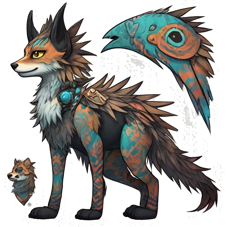 cool edgy fantasy animal fursona creature by griffsnuff & LiLaiRa & Falvie with badass colors with patterns and a spiked collar full body emoji
