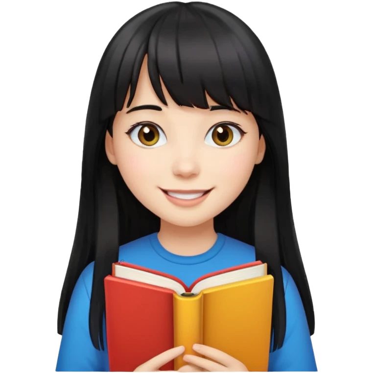 lecture girl with straight bangs fringe long black color hair with color book emoji