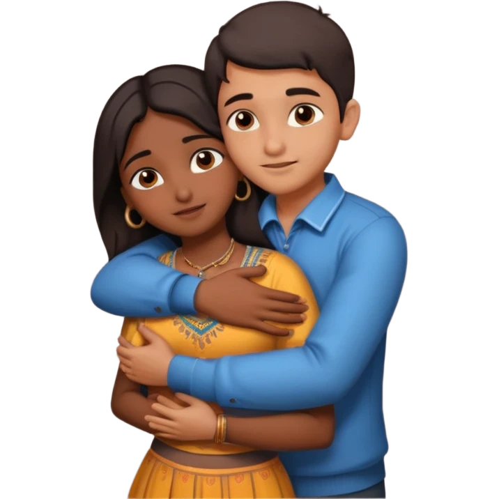 indian boy hugging indian girl from behind... boys hand down near navel of girl... boys head on the shoulder of girl... hugging tight.. more romantic... with more love emoji