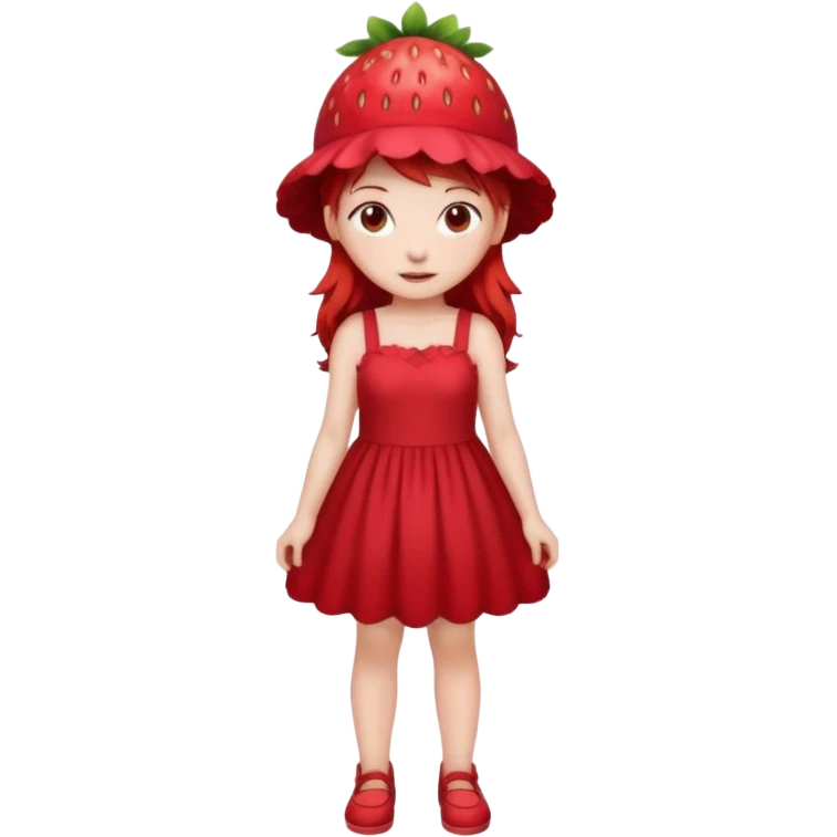 Strawberry shortcake human girl full body and legs with a strawberry hat on her red hair and dress without a cake emoji