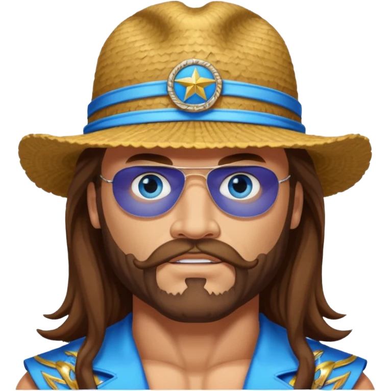 Randy Macho Man Savage with blue eyes, long brown hair emoji