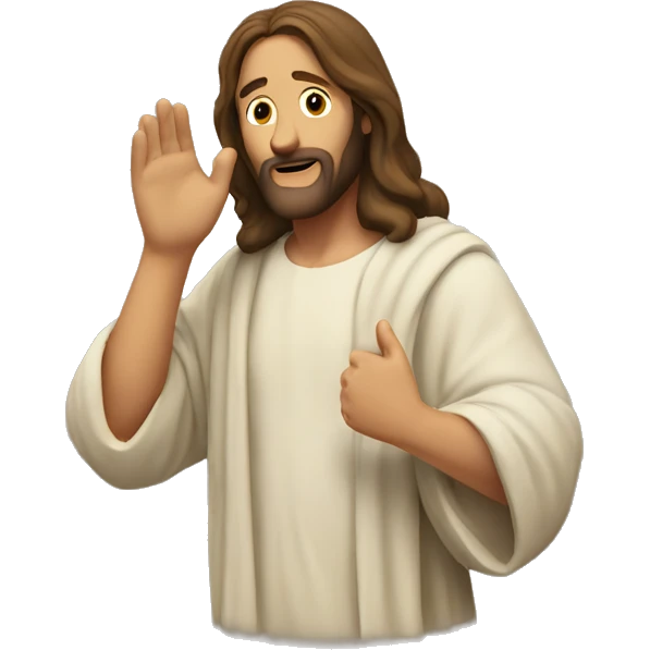 jesus listening with hand over ear emoji