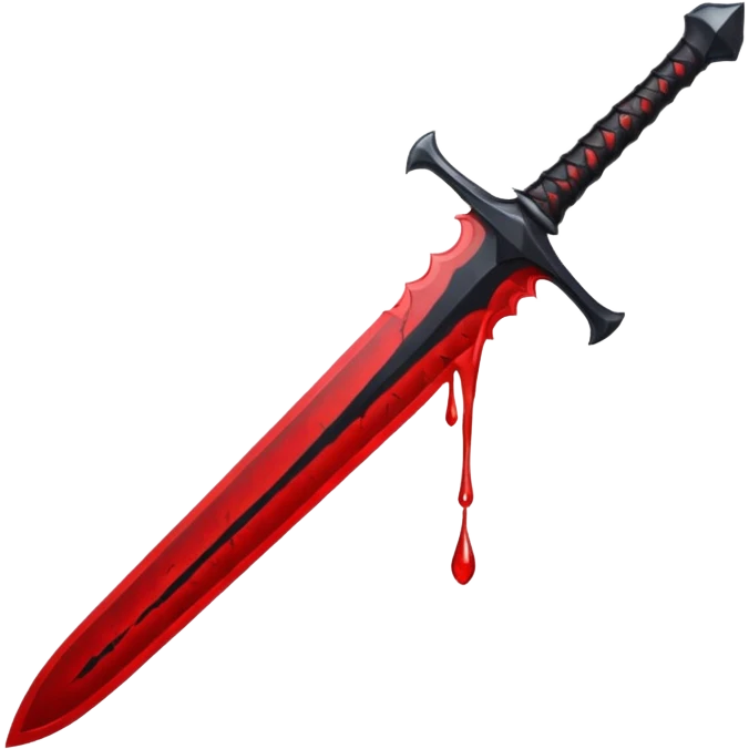 iOS sticker, dark sword, black blade, red blood drop, minimal emoji