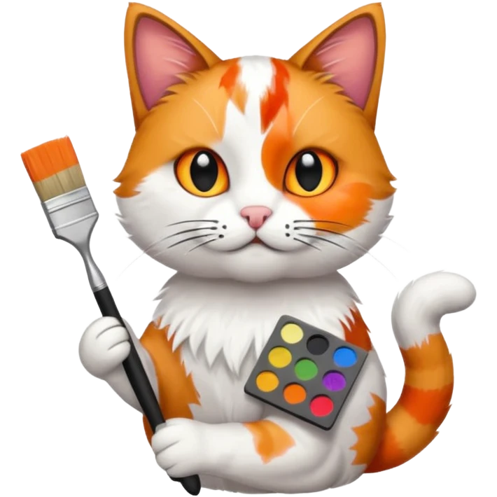 A cat holding brushes and a colour pallete because he is an artist emoji