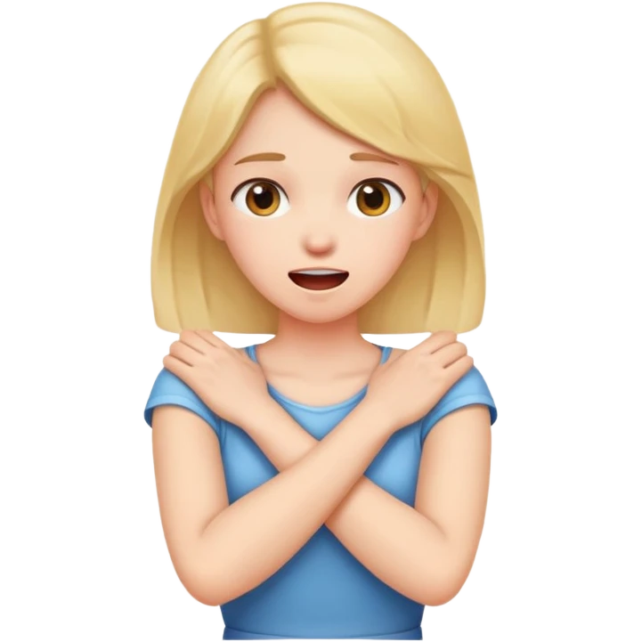 Girl hold neck arms cross mouth open emoji