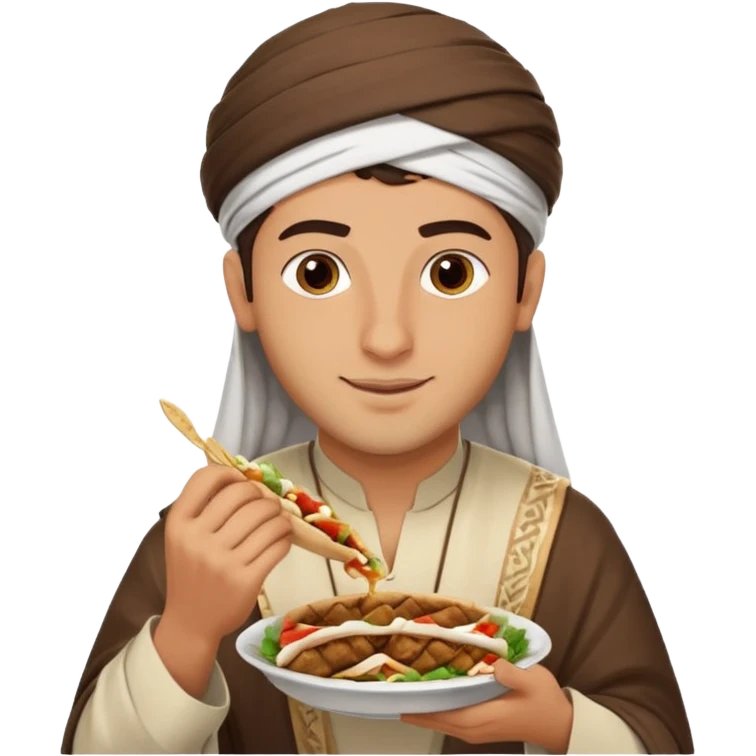 young Lebanese male in traditional arabic outfit eating sharwama emoji