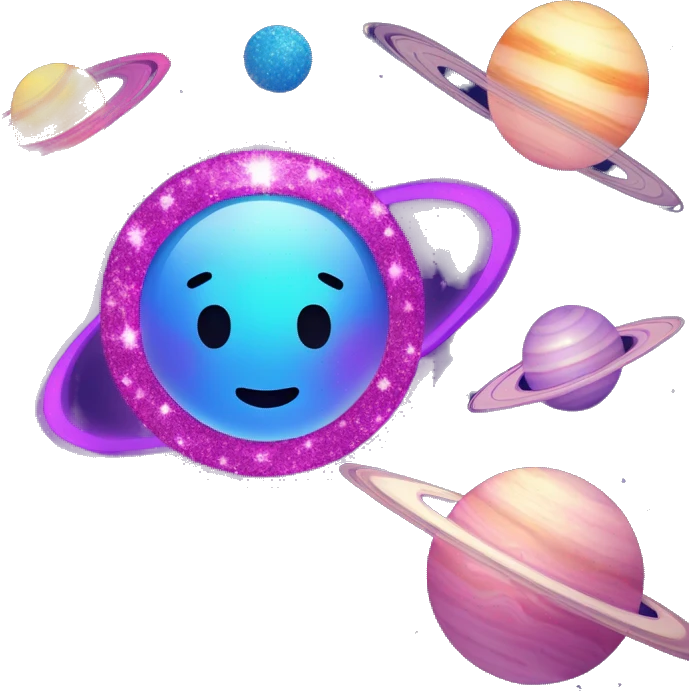 blue purple and pink glitter planet with sparkling saturn ring emoji