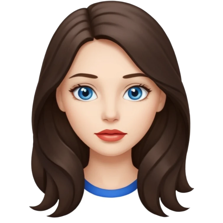 Woman with fair skin long brunette hair grey blue eyes and full lips emoji