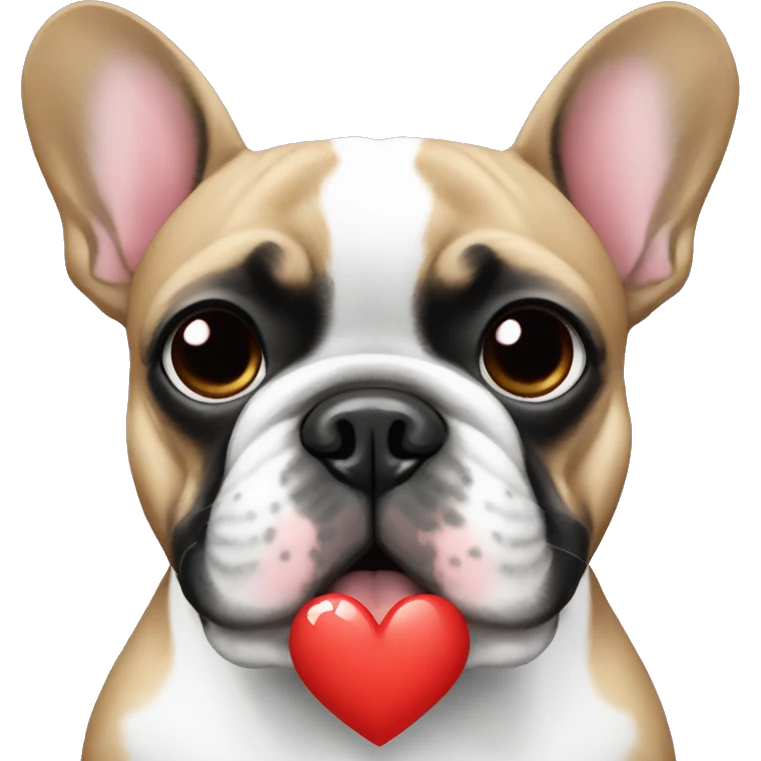 black and white french bulldog face with heart emojis, written "Te Amo" emoji