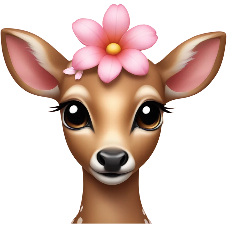 A sweet baby deer with a light pink tropical flower on the side of her her head  emoji
