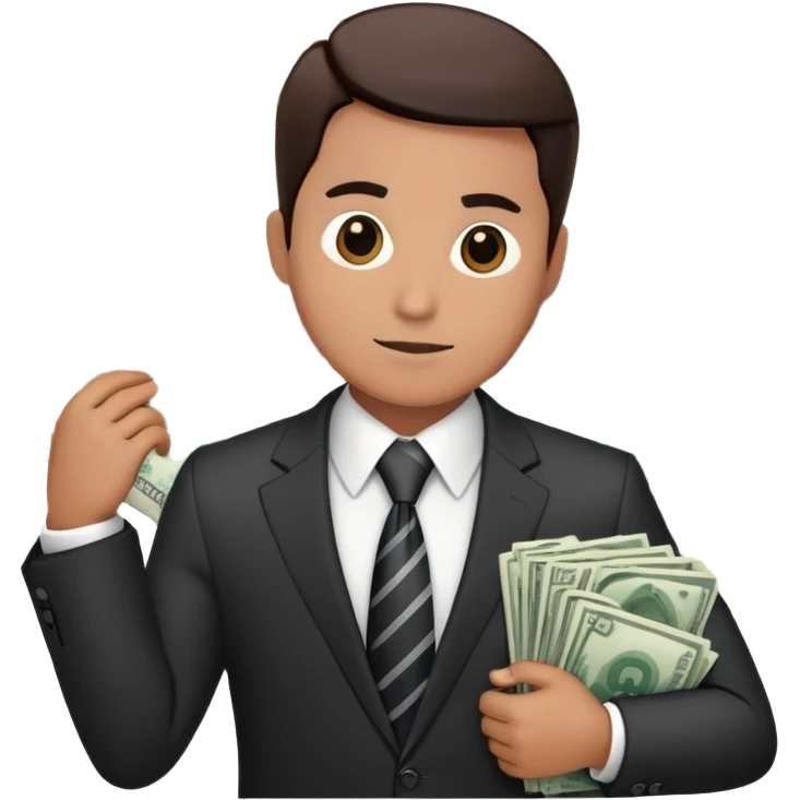 Professional financial expert with suit, tie, charts and money symbols emoji