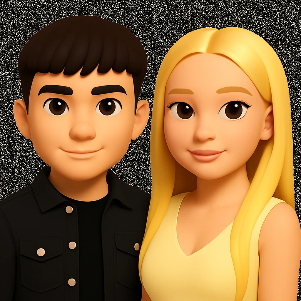 Slightly increase the volume of the upper body of the girl, slightly turn her to face forward, and make the skin color uniform. Maintain the cartoonish 3D style in the image. emoji