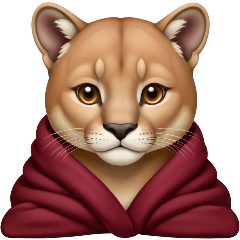 Mountain lion cozy in a burgundy blanket  emoji