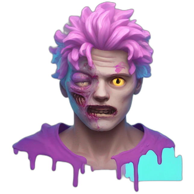 Vaporwave person, half person face half zombie face emoji