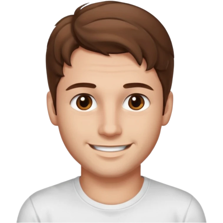 Kjekk mann (lys i huden) som har pynta seg.  fargen på håret er brunt og HAN har midtskille og litt søte krøller . Litt øyevipper men ikke mye og litt mørke brun. Skal se HOT Å SEXY UT smile mer!!! Ca 20 år gammel. HVIT T-SKJORTE emoji