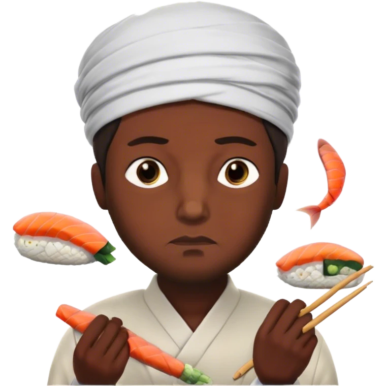 Muslim man thinking about sushi, sushi on his mind thinking bubble emoji