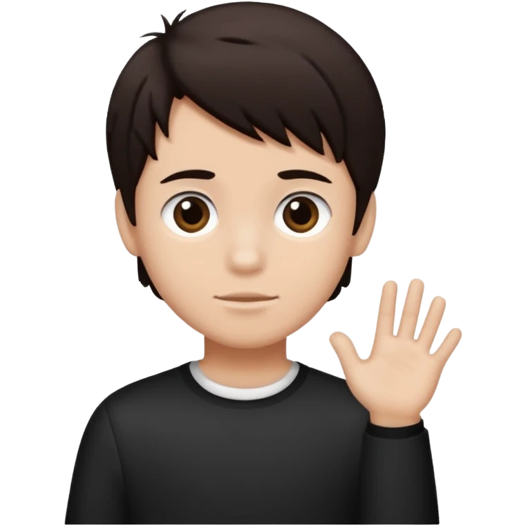 Dark brown hair, black and white skined and is a boy emoji