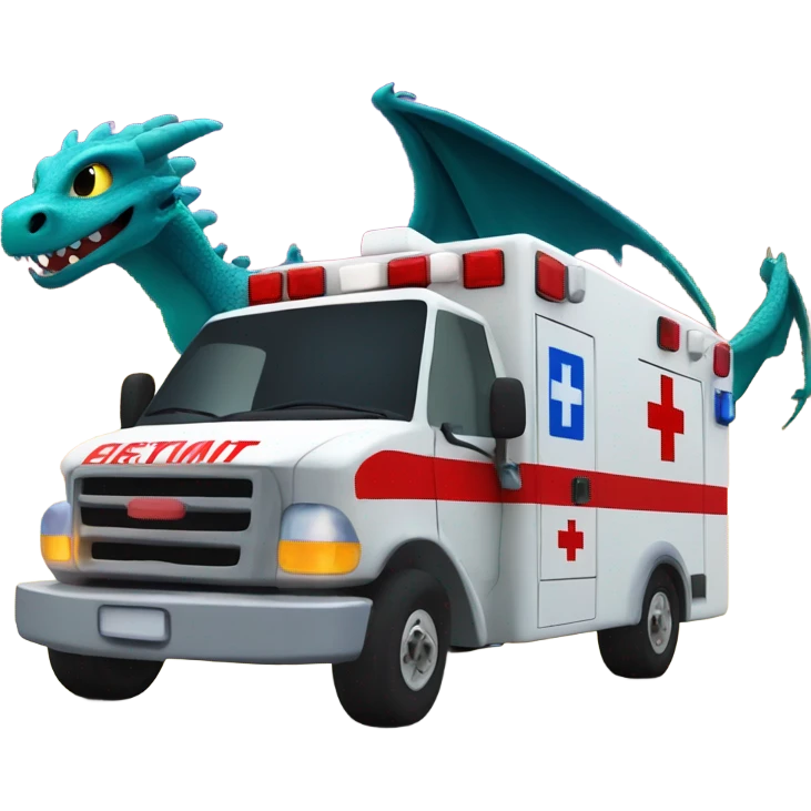 Night fury dragon driving an ambulance inside ambulance as an Emt emoji