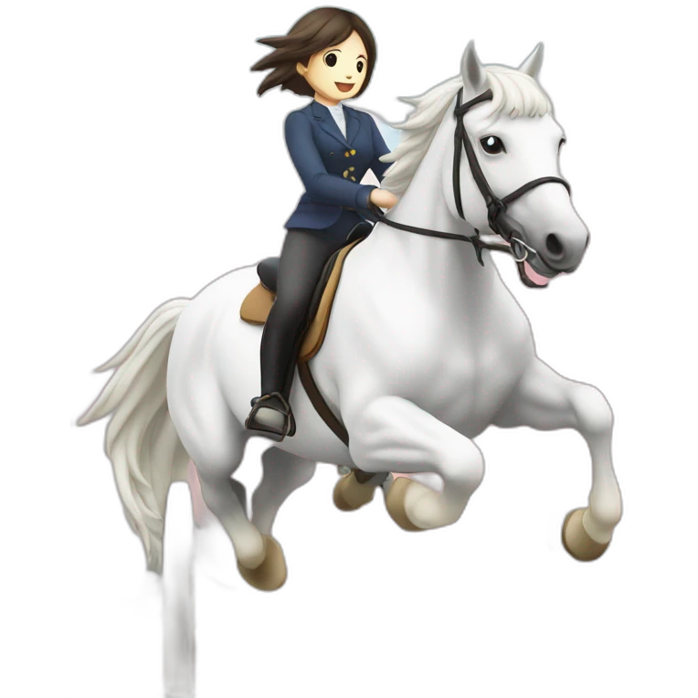 Obstacle flying over equestrian Japanese girl white hourse emoji