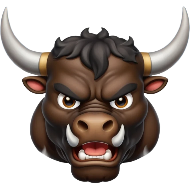 Emoji of an angry black powerful bull with steam coming out of its nose emoji