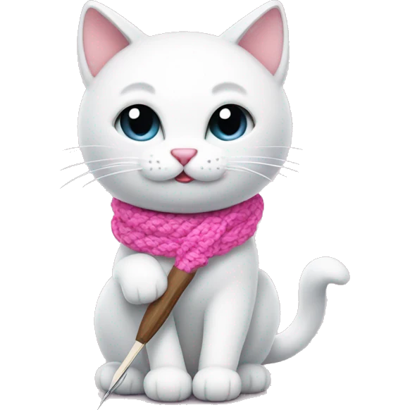 White cat hold pink crochet hook emoji