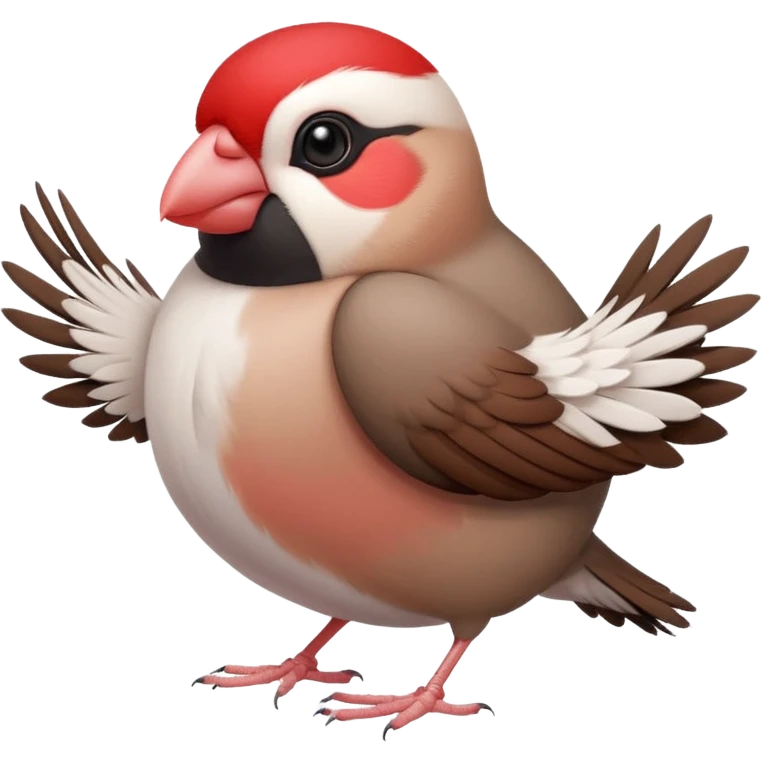 Java sparrow squashed by two hands like 🫸🫷 emoji
