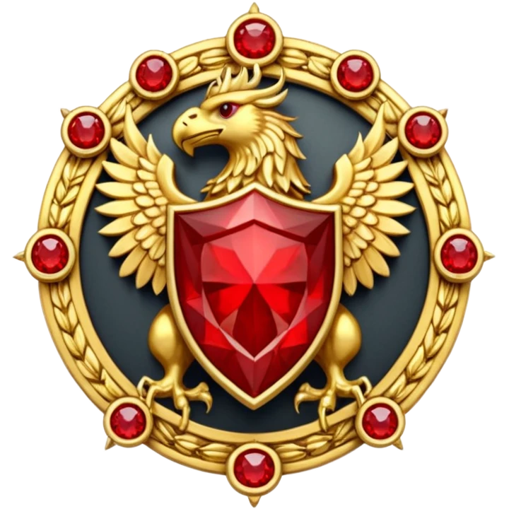 Golden griffin crest / brosch in a circle with red gems and no background emoji