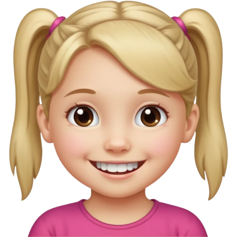 Little girl with ponytail smiling missing two bottom teeth  emoji