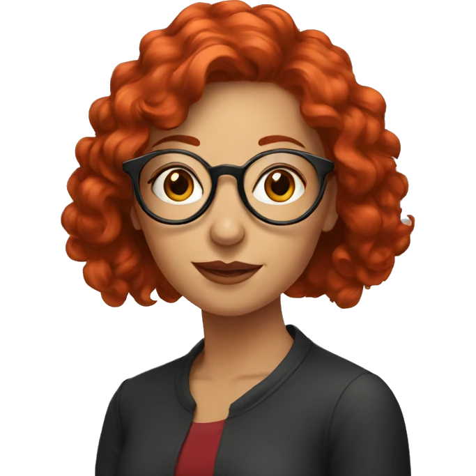 smart woman in round artsy glasses with medium red hair emoji