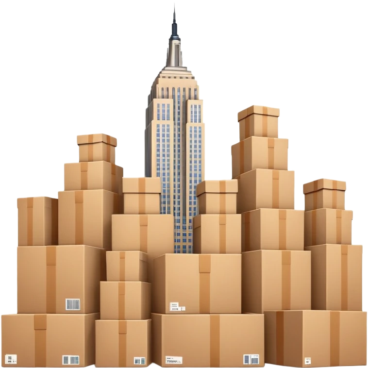 Empire State Building with many plain cardboard boxes emoji