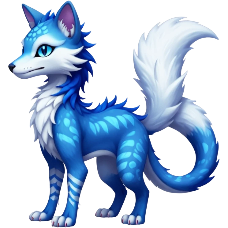 Kawaii dark edgy fantasy feline-vernid-sergal-fursona animal creature with a tufted tail full body with intricate markings  emoji