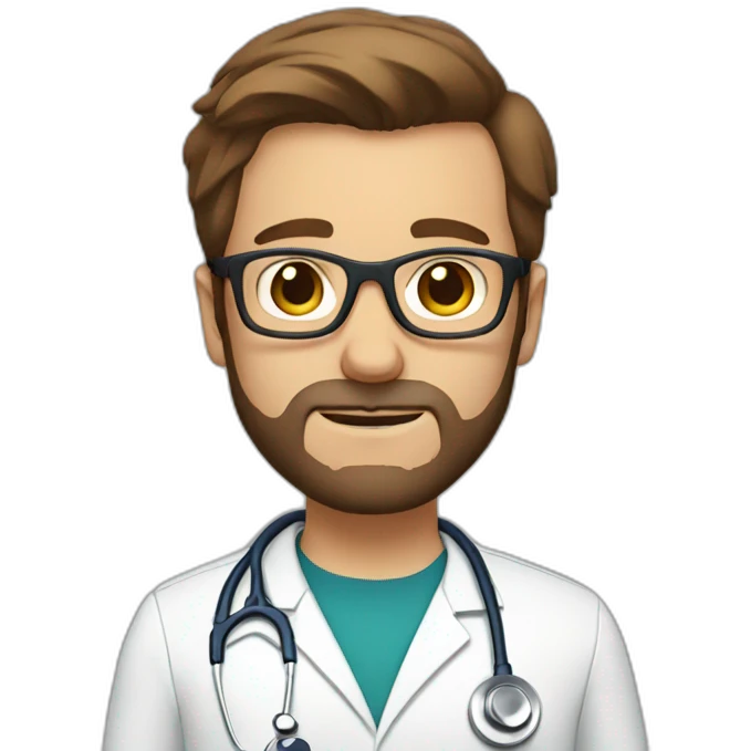 white doctor with short brown hair, big forehead, glasses and beard emoji