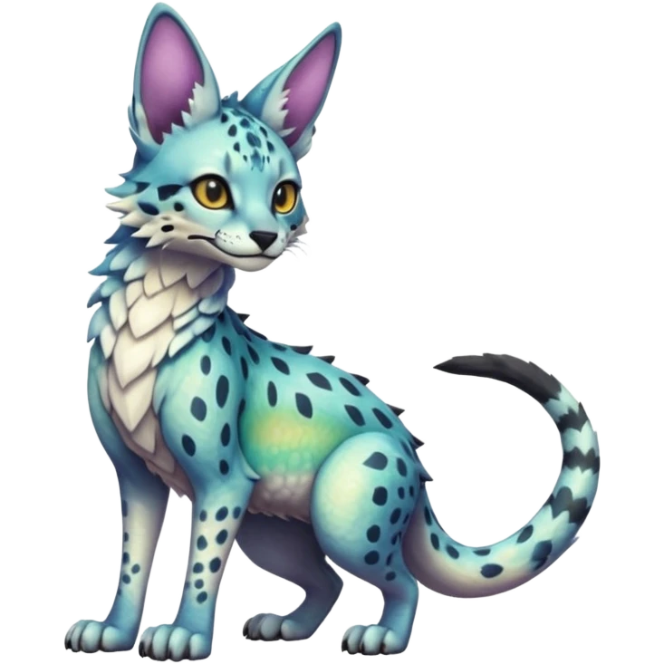 Epic scaley scaled iridescent complex detailed realistic aesthetic-scenic-Fakémon-Trico-Sergal-Serval-Vernid-creature emoji